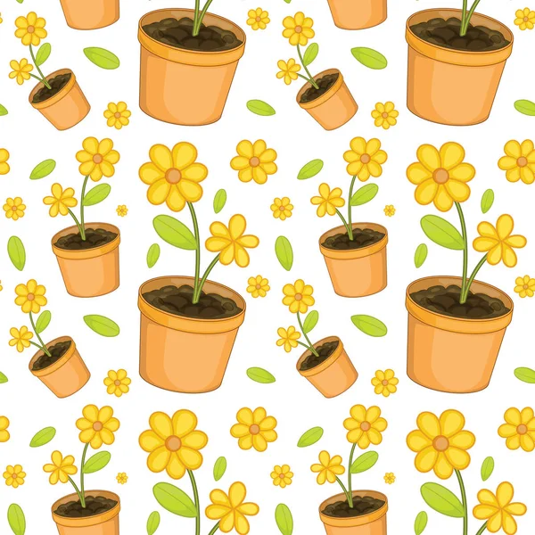 Χωρίς ραφές μοτίβο πλακάκια κινούμενα σχέδια με κίτρινα λουλούδια — Διανυσματικό Αρχείο