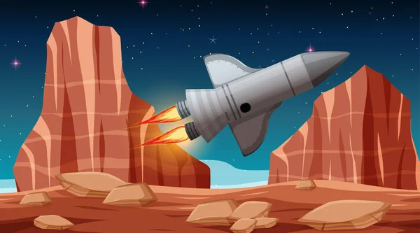 Cohete en escena espacial — Vector de stock