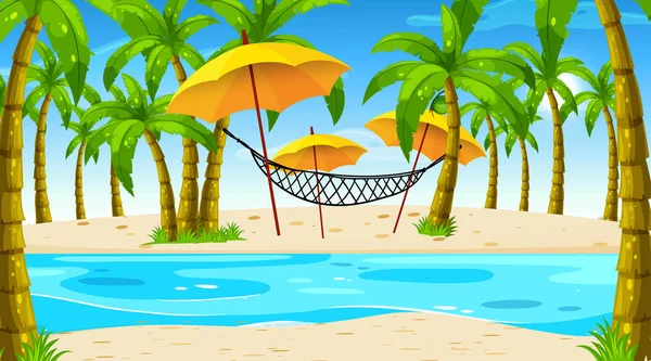 Escena de playa con hamaca — Vector de stock