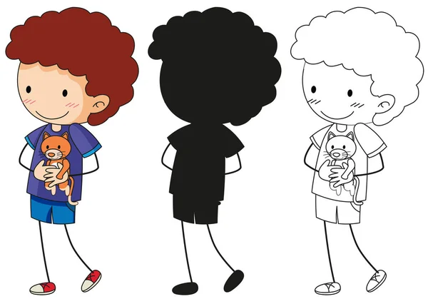 Un ensemble de personnages en couleur, silhouette et contour — Image vectorielle