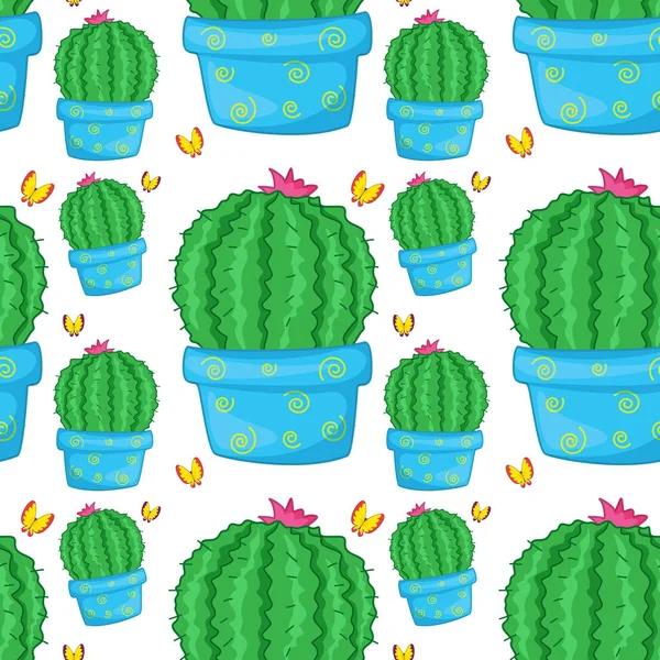 Caricature de motif sans couture avec cactus — Image vectorielle