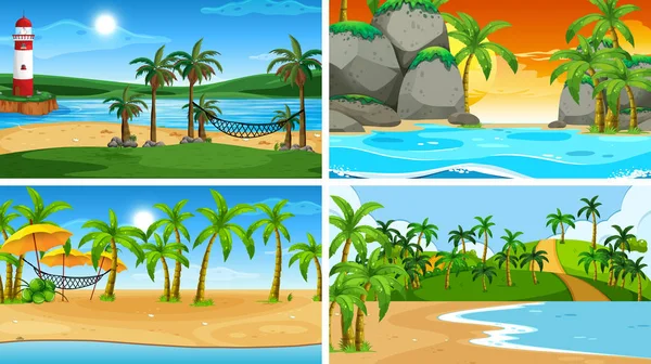 Conjunto de escenas de la naturaleza oceánica tropical con playas — Archivo Imágenes Vectoriales