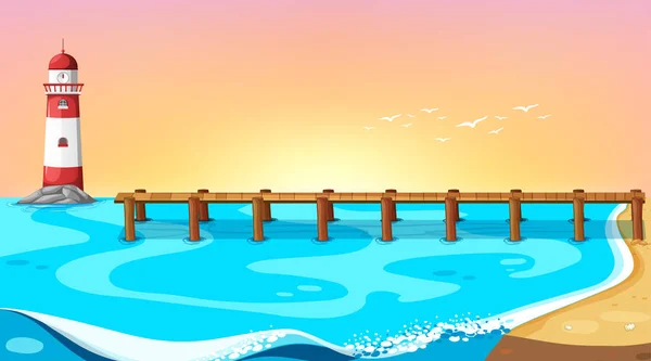 Beach scene with pier — Stock Vector