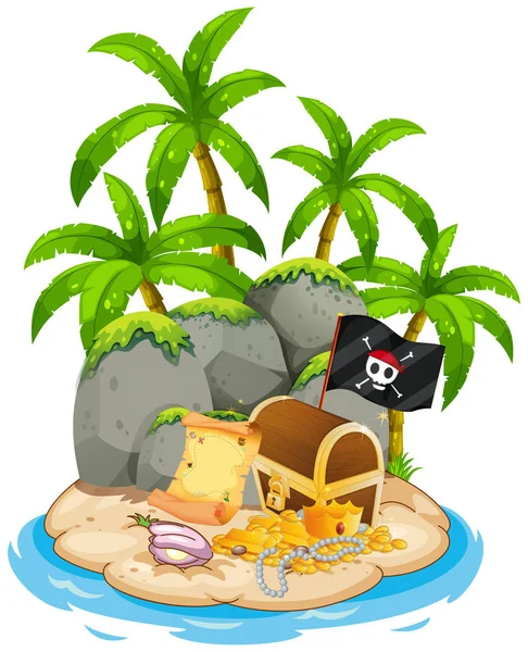 Treasure on island beach scene — Stock Vector