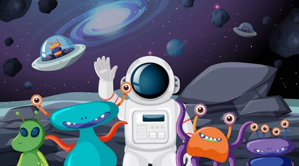 Astronaut en buitenaardse scene — Stockvector