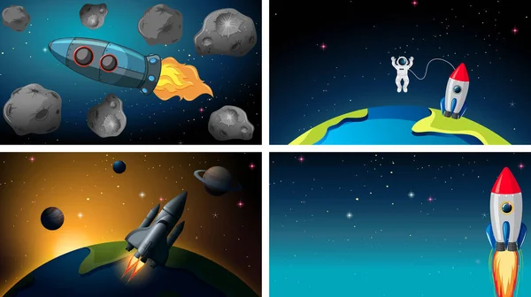 Set of space scenes — Stock Vector