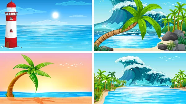 Набор тропических морских пейзажей с пляжами — стоковый вектор