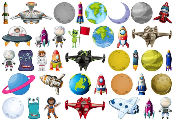 Группа планет и космических подчиненных Лицензионные Стоковые Иллюстрации