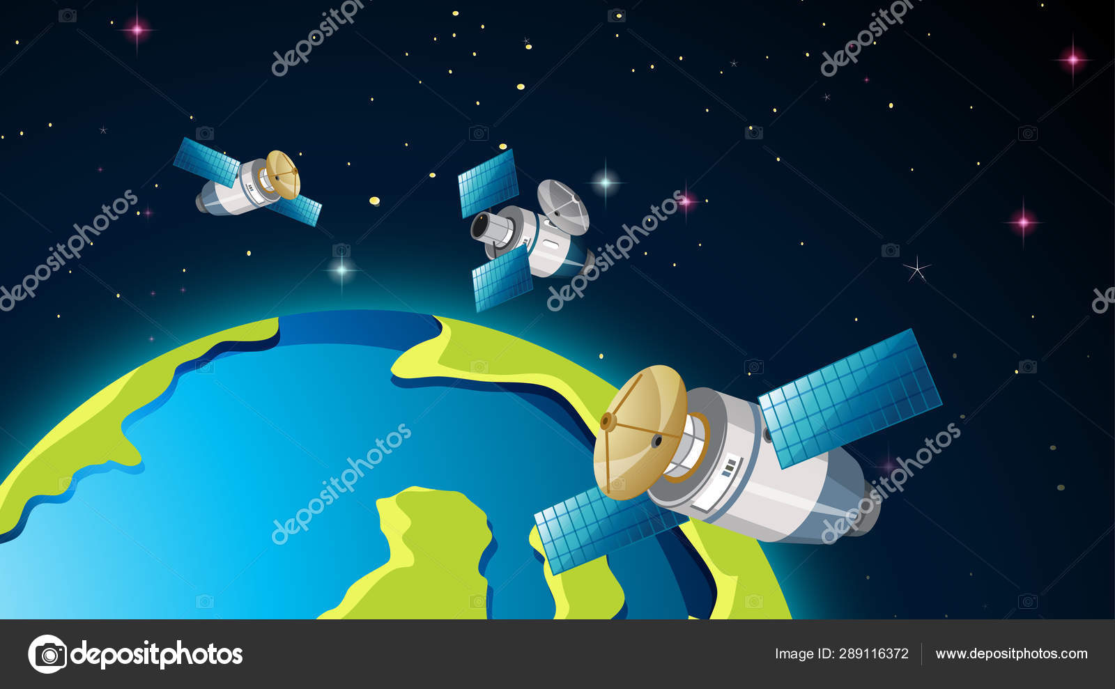 Satellites around the earth Vector Art Stock Images | Depositphotos