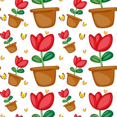 Pot bitkiler ile Dikişsiz desen kiremit karikatür