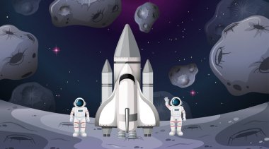 Astronot ve roket uzay sahnesi