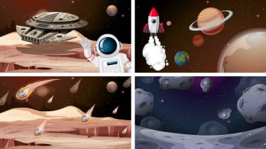 Astronot ve roket uzay sahneleri