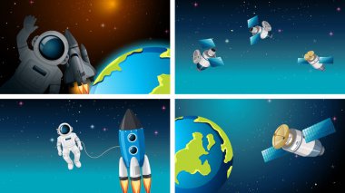Astronotlarla farklı uzay sahneleri seti