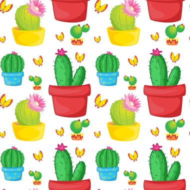 Kaktüsler ve kelebekler ile Dikişsiz desen kiremit karikatür