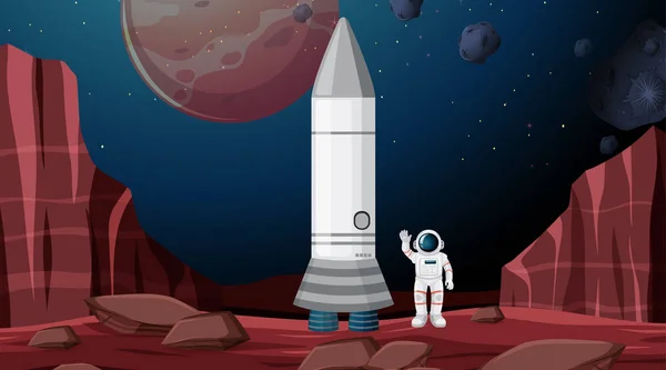Astronaut and rocket scene — Stock Vector