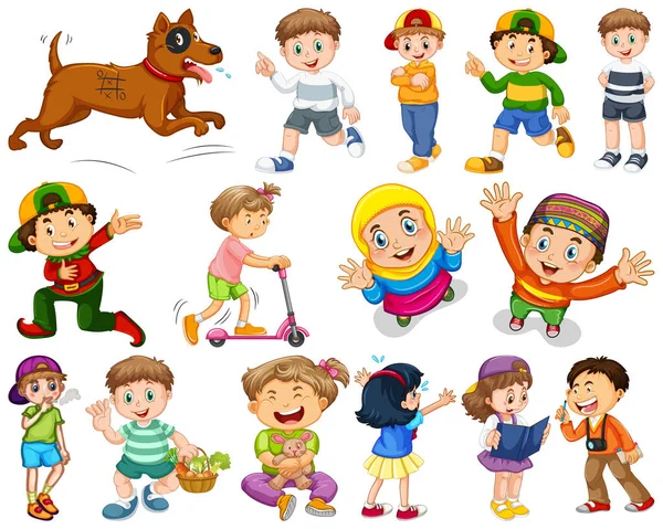 Kids in large group acting our varoous roles — Stock Vector