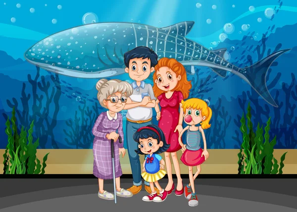 Familj i akvarium scen — Stock vektor