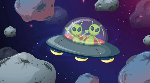 Extraterrestre en escena espacial OVNI — Vector de stock