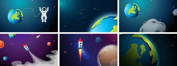 Planet, rocket and astronaut scene — Stock Vector