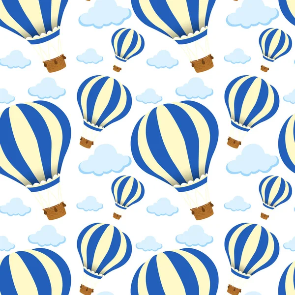 Dibujos animados de azulejos de patrón sin costura con globo de aire caliente — Vector de stock