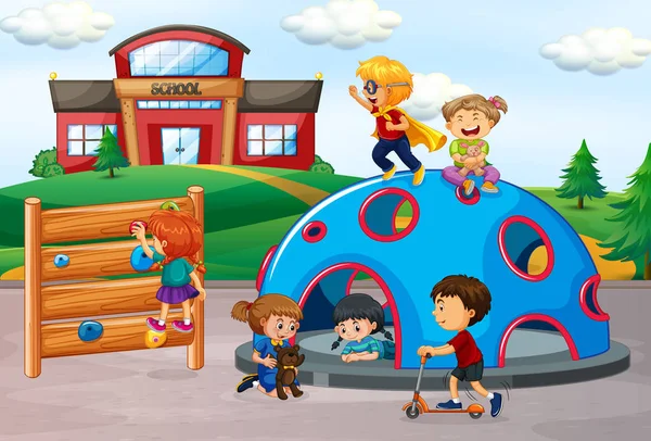 Crianças em cena de playground — Vetor de Stock