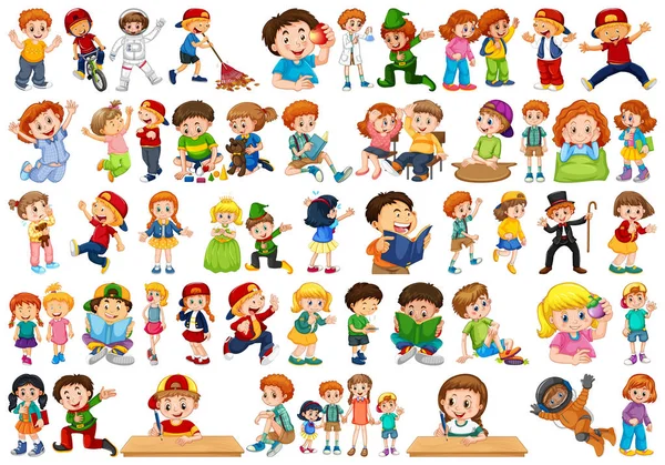 Kids in large group acting our varoous roles — Stock Vector