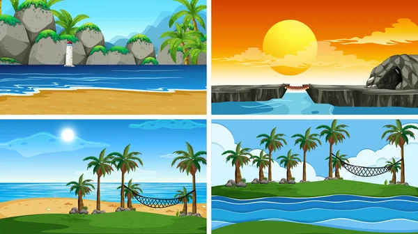 Conjunto de escenas de la naturaleza oceánica tropical con playas — Archivo Imágenes Vectoriales