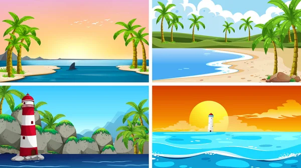 Conjunto de escenas de la naturaleza oceánica tropical con playas — Archivo Imágenes Vectoriales