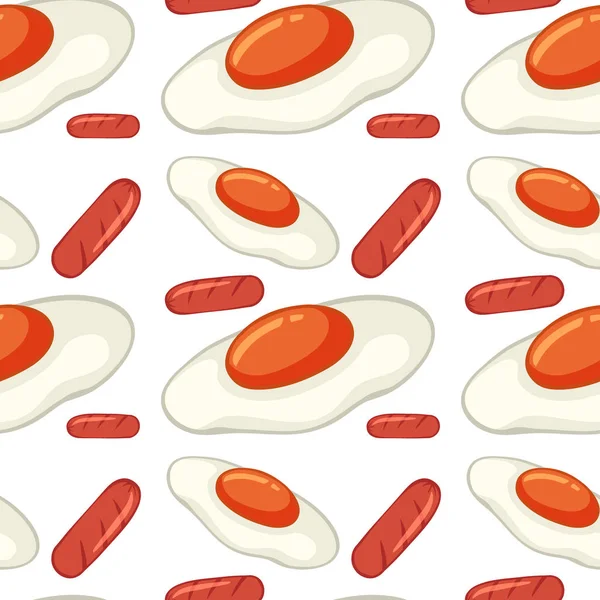 Desenhos animados de azulejo padrão sem costura com ovos e salsichas — Vetor de Stock