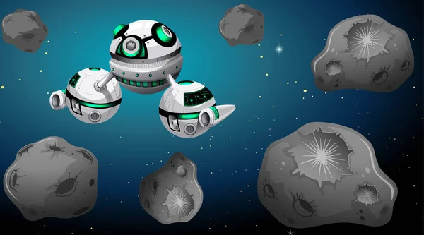 Vesmírnou loď a scéna asteroidu — Stockový vektor