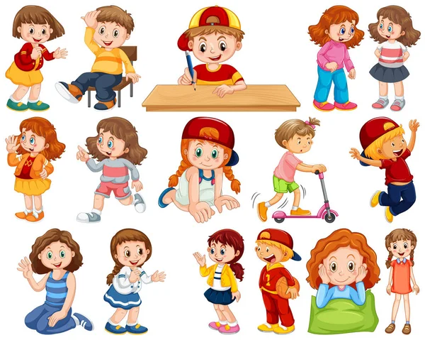 Niños en grupo grande interpretando nuestros variados roles — Vector de stock