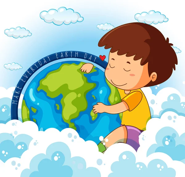 可爱的男孩拥抱地球 — 图库矢量图片