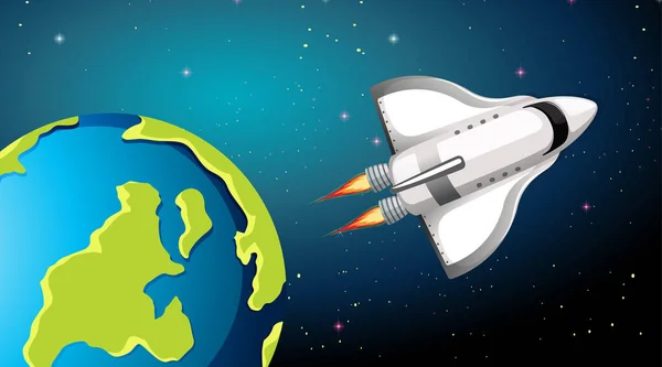 地球を飛ぶロケット — ストックベクタ