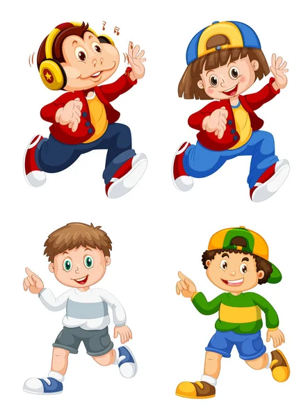 Niños y monos corriendo aislados — Vector de stock