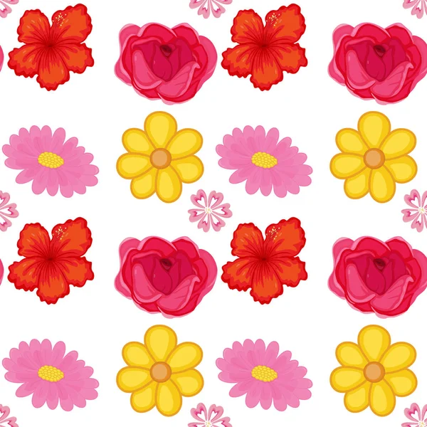 Motif sans couture carreau dessin animé avec des fleurs — Image vectorielle
