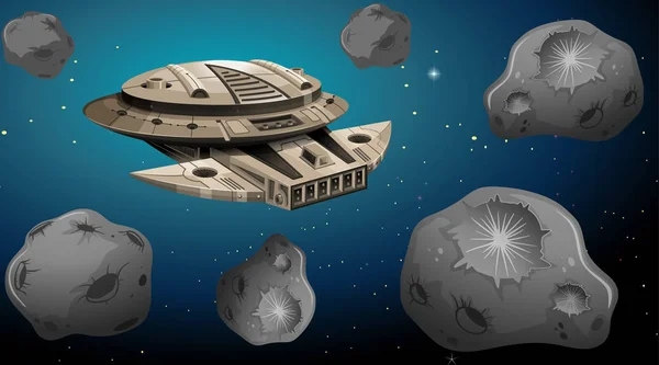 Космічний корабель в астероїдній сцені — стоковий вектор