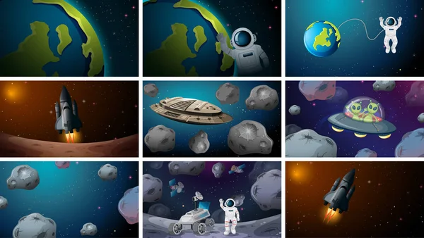 Ensemble de différentes scènes d'espace — Image vectorielle