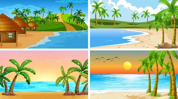 Conjunto de escenas de la naturaleza oceánica tropical con playas — Archivo Imágenes Vectoriales