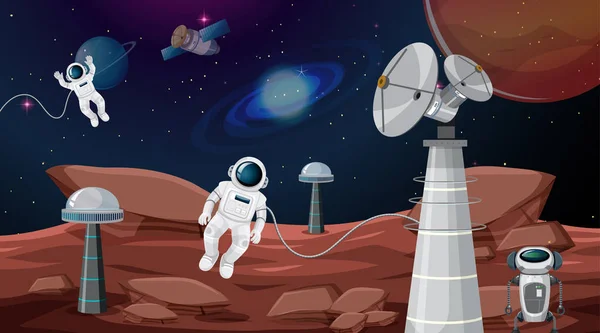 Οι αστροναύτες στη διαστημική σκηνή — Διανυσματικό Αρχείο