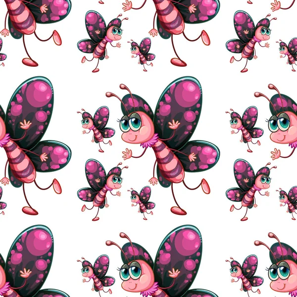 Dibujos animados de azulejos de patrón sin costura con buterflies — Vector de stock