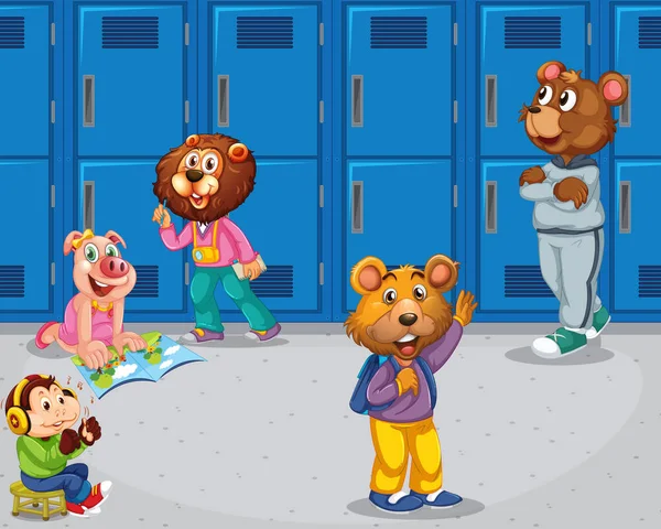 Γουρούνι, μαϊμού, αρκούδες στο σχολείο — Διανυσματικό Αρχείο