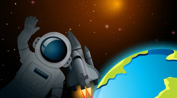 Jorden, astronauten och raket scenen — Stock vektor