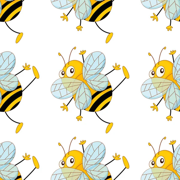 Dibujos animados de azulejos de patrón sin costura con abejas Vector De Stock
