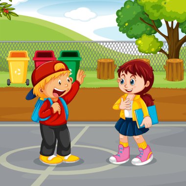 Çocuk ve kız toplantı içinde Park