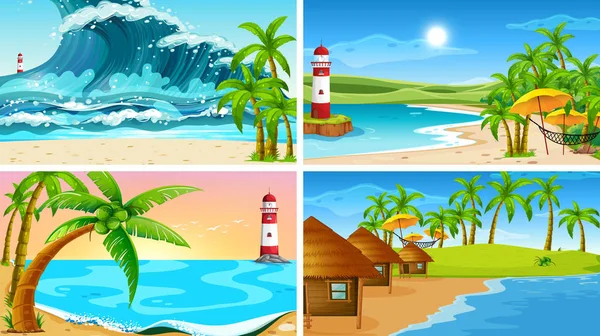 Conjunto de escenas de la naturaleza oceánica tropical con playas — Archivo Imágenes Vectoriales