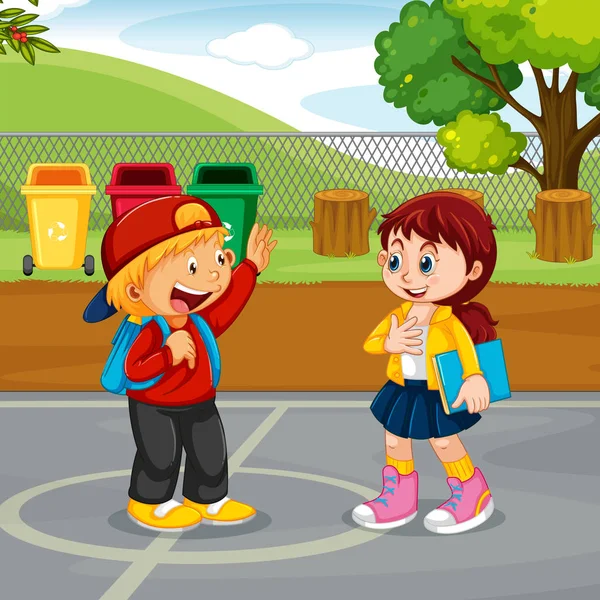 Boy and girl meeting in park — Stock Vector
