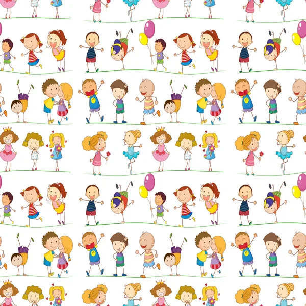 Dibujos animados de azulejos de patrón sin costuras con niños garabatos — Vector de stock