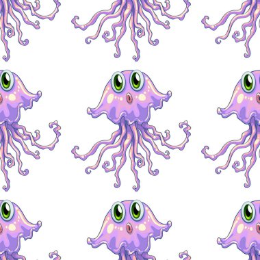 Denizanası ile dikişsiz desen karo karikatür