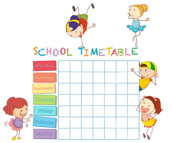 Skoltid tabell med Doodle barn — Stock vektor