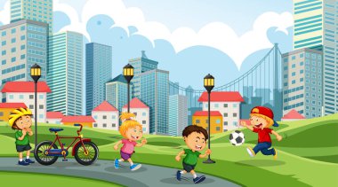 Şehir parkında oynayan çocuklar